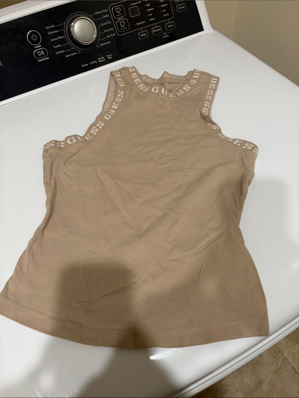 Guess Beige Logo-Trim Sleeveless Tank